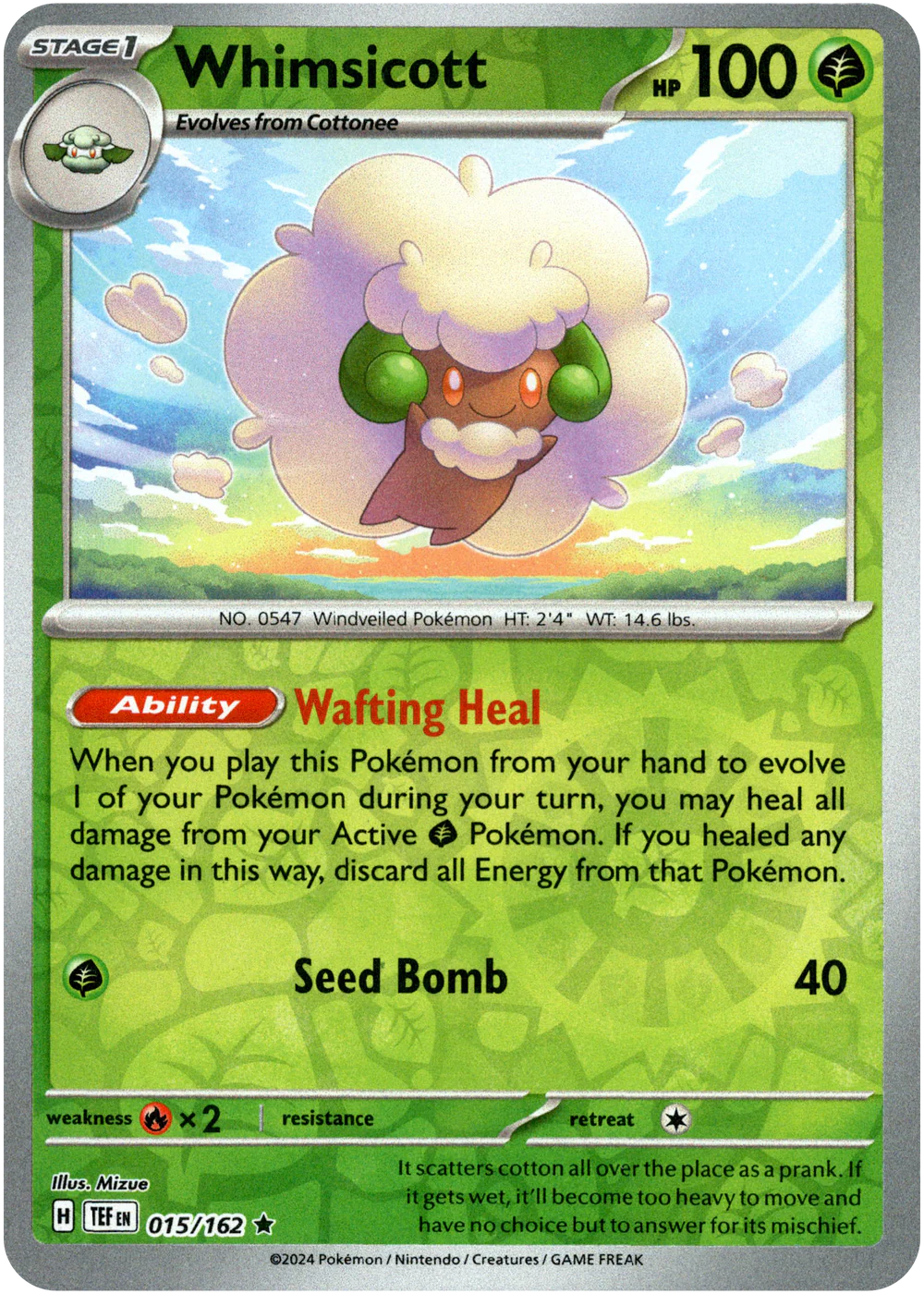 Whimsicott 015/162 (Scarlet & Violet: Temporal Forces) Rare - Reverse Holo