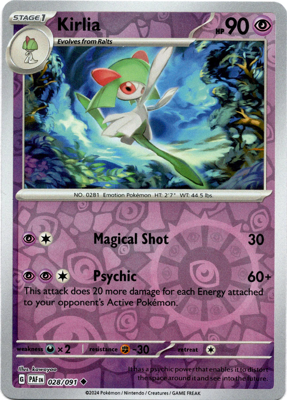 Kirlia 028/091 (Scarlet & Violet: Paldean Fates) Uncommon - Reverse Holo