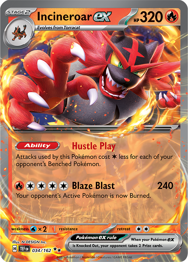 Incineroar EX 034/162 (Scarlet & Violet: Temporal Forces) Double Rare Holo