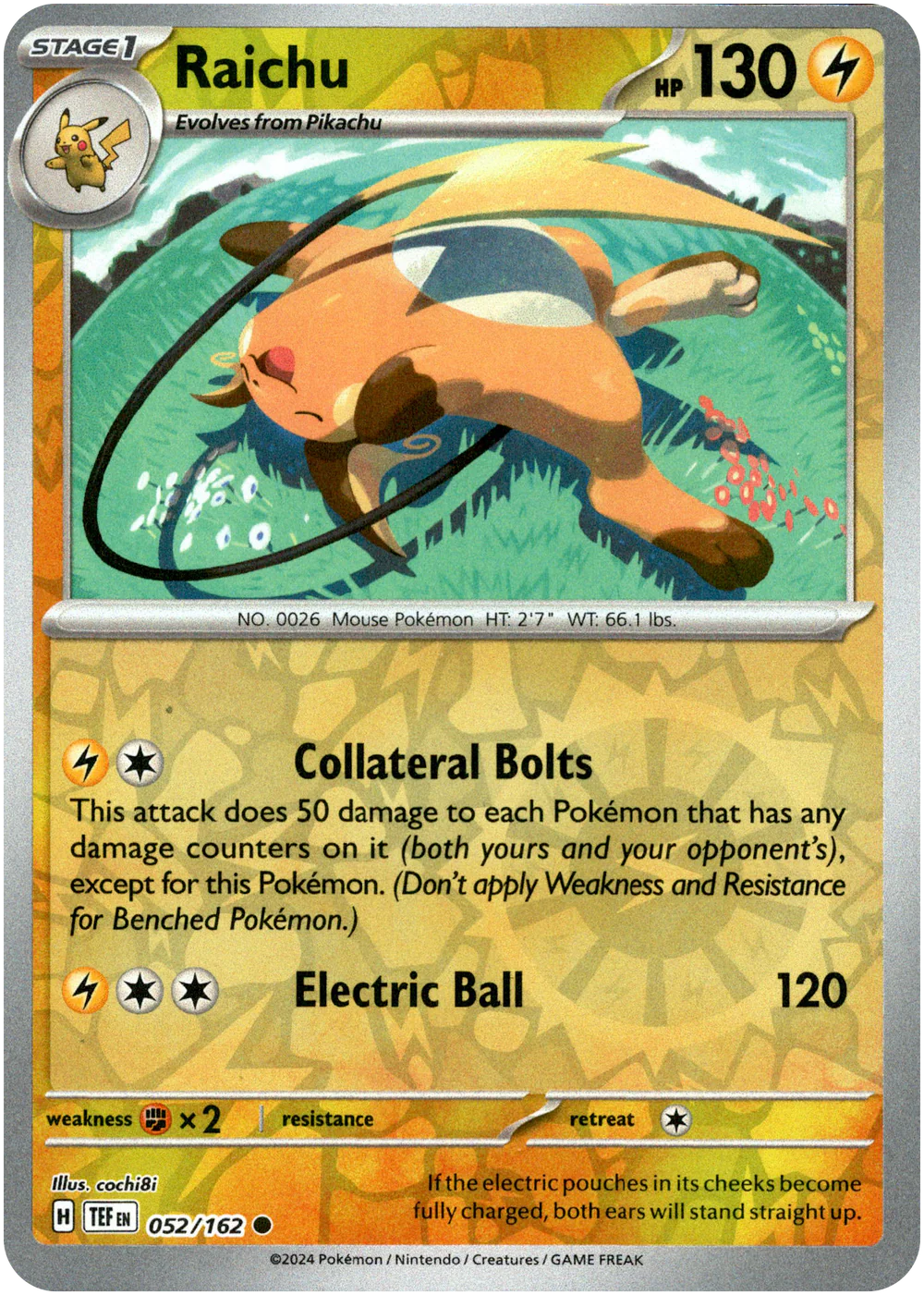 Raichu 052/162 (Scarlet & Violet: Temporal Forces) Common - Reverse Holo