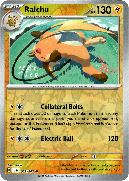 Raichu 052/162 (Scarlet & Violet: Temporal Forces) Common - Reverse Holo