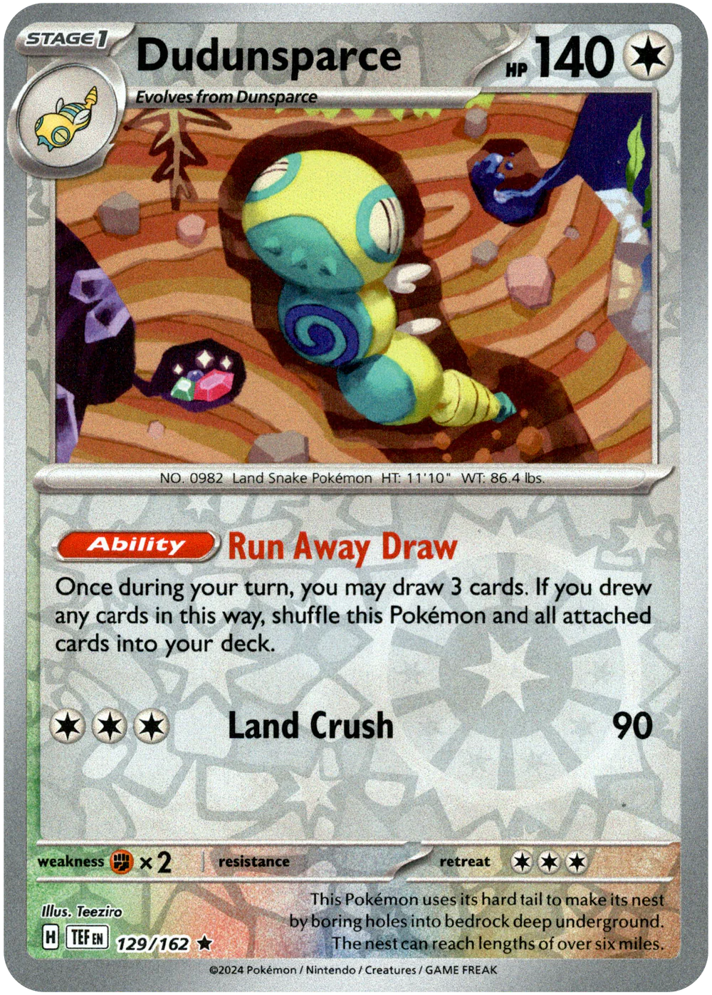 Dudunsparce 129/162 (Scarlet & Violet: Temporal Forces) Rare - Reverse Holo