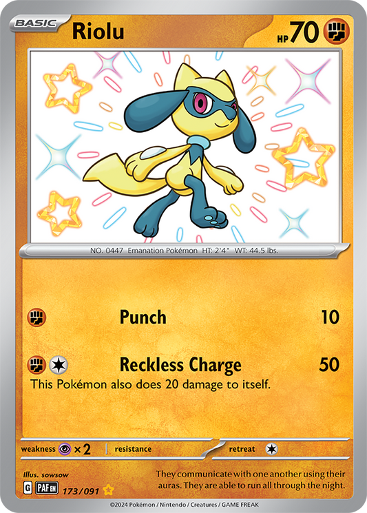 Riolu 173/091 (Scarlet & Violet: Paldean Fates) Shiny Rare